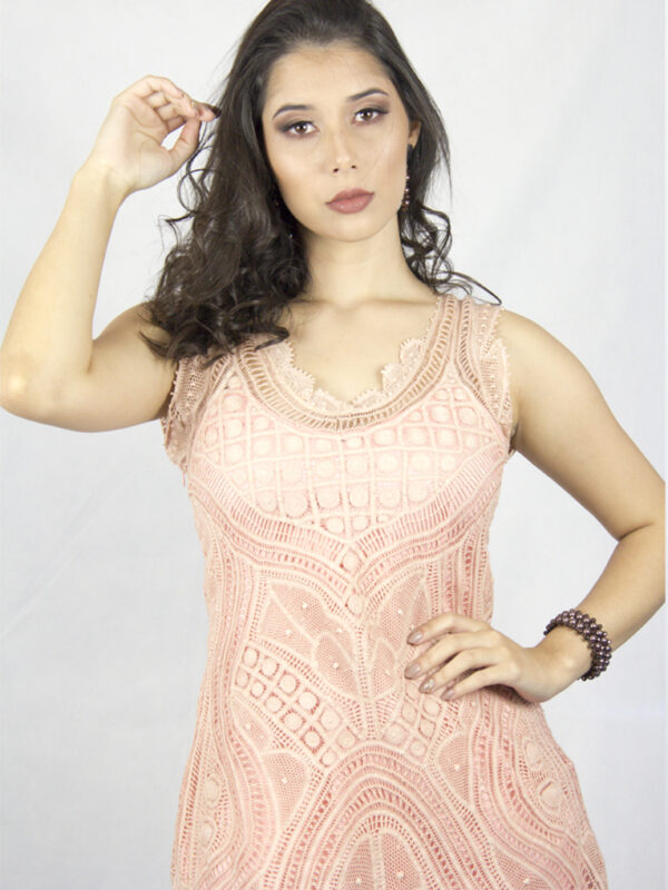 Vestido Rosa em Renda Renascença